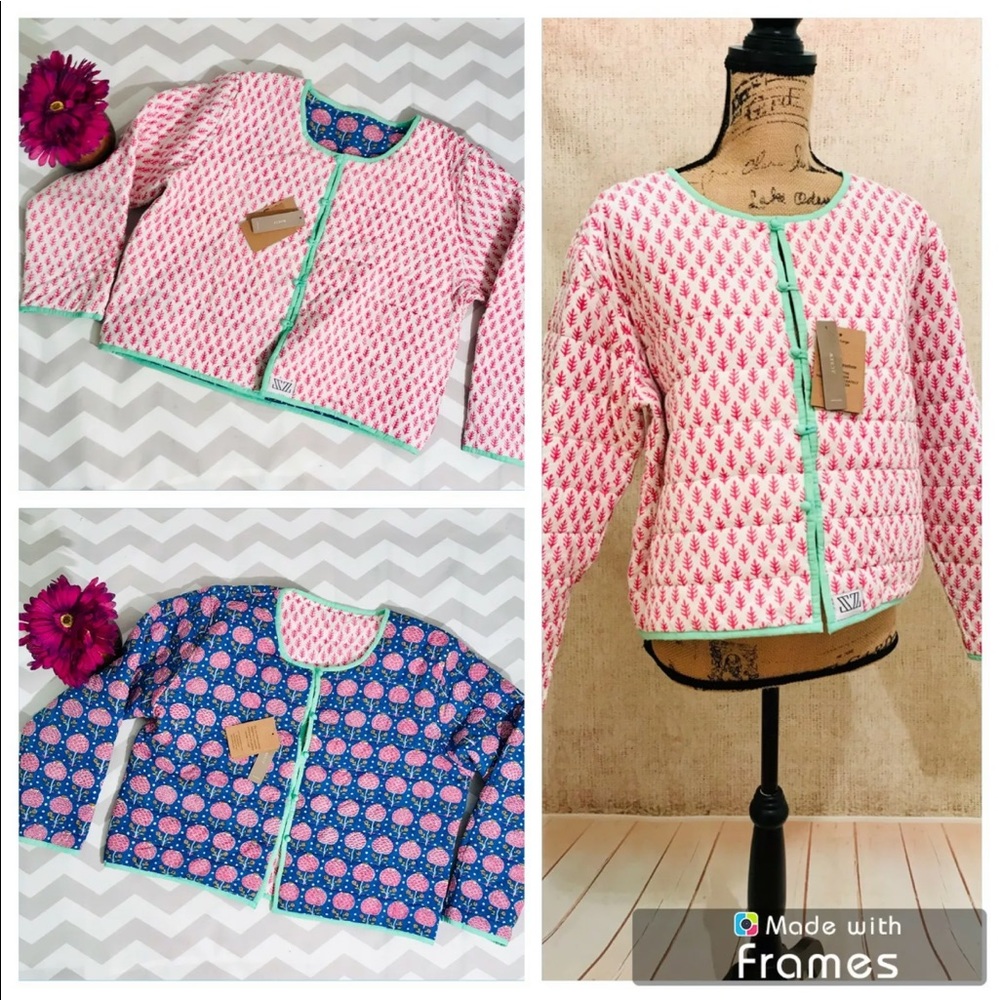 🌺 J. CREW 🌺Pink Blue Reversible Quilt Smock Coat